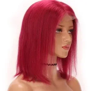 - 12” SHORT DP RED BOB HUMAN HAIR STRAIGHT LACEFRONT Amazon.com : Red Bob Wig Human Hair Straight 13X4 HD  main image 3